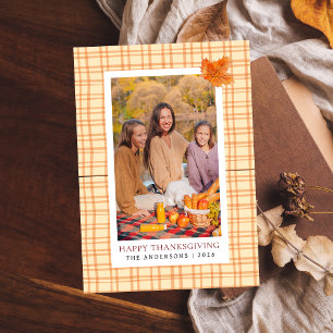 Orange Plaid   Happy Thanksgiving Autumn Photo Holiday Card
