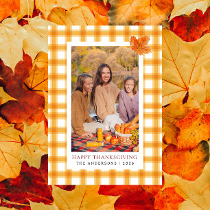 Orange Plaid   Happy Thanksgiving Autumn Photo Holiday Card