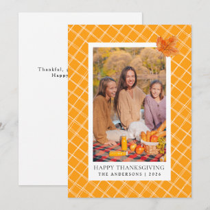 Orange Plaid   Happy Thanksgiving Autumn Photo Holiday Card