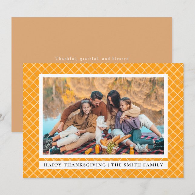 Orange Plaid | Happy Thanksgiving Autumn Photo Holiday Card (Front/Back)