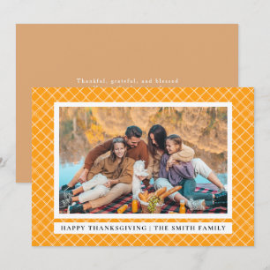 Orange Plaid   Happy Thanksgiving Autumn Photo Holiday Card