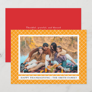 Orange Plaid   Happy Thanksgiving Autumn Photo Holiday Card