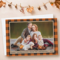 Orange Plaid Happy Thanksgiving Kraft Family Photo