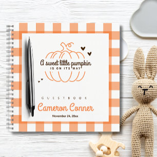 Orange Plaid Little Pumpkin Baby Shower Guestbook Notebook