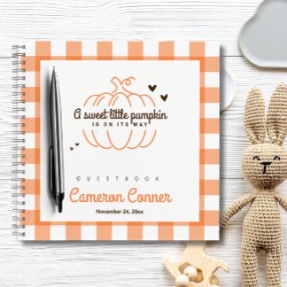 Orange Plaid Little Pumpkin Baby Shower Guestbook Notebook