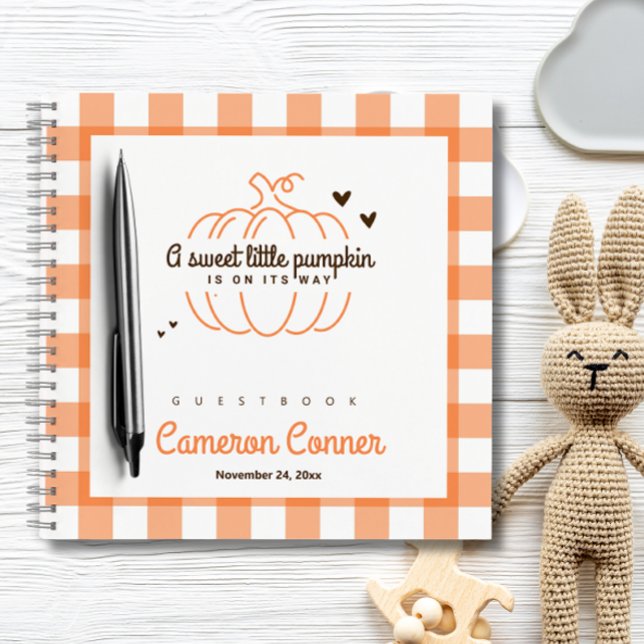 Orange Plaid Little Pumpkin Baby Shower Guestbook Notebook (Creator Uploaded)