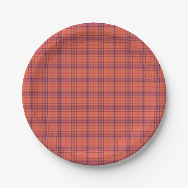 Orange Plaid Paper Plate (Front)
