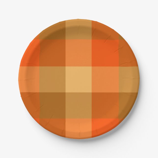 Orange Plaid Paper Plate (Front)