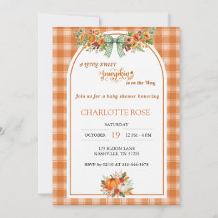Orange Plaid Pumpkin Fall Baby Shower Invitation