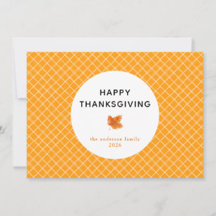 Orange Plaid Simple Happy Thanksgiving Autumn Hol Holiday Card