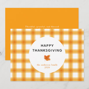  Orange Plaid Simple Happy Thanksgiving Autumn Holiday Card