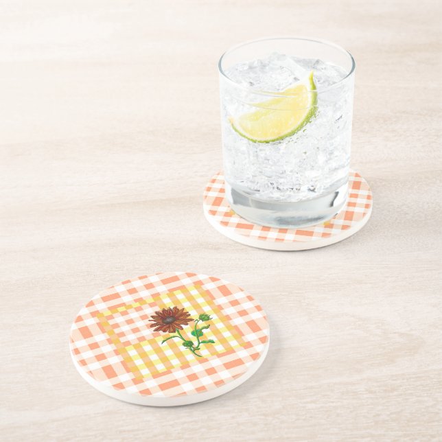 Orange Plaid Sunflower Coaster (Side)