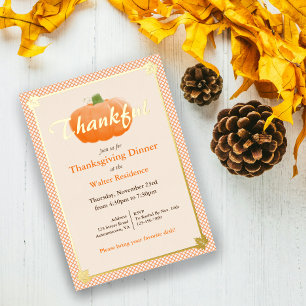 Orange Plaid Watercolor Pumpkin Thanksgiving