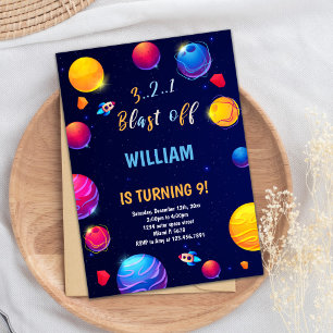 Orange Planet Outer Space Birthday Invitations