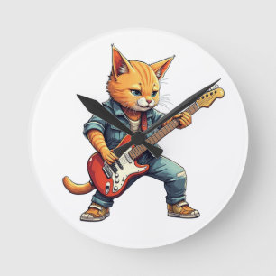 Orange Playing Guitar Round Clock