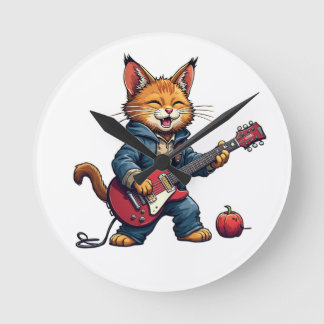Orange Playing Guitar Round Clock