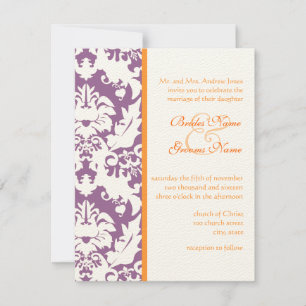 Orange & Plum Damask Wedding Invitations