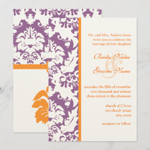 Orange & Plum Damask Wedding Invitations