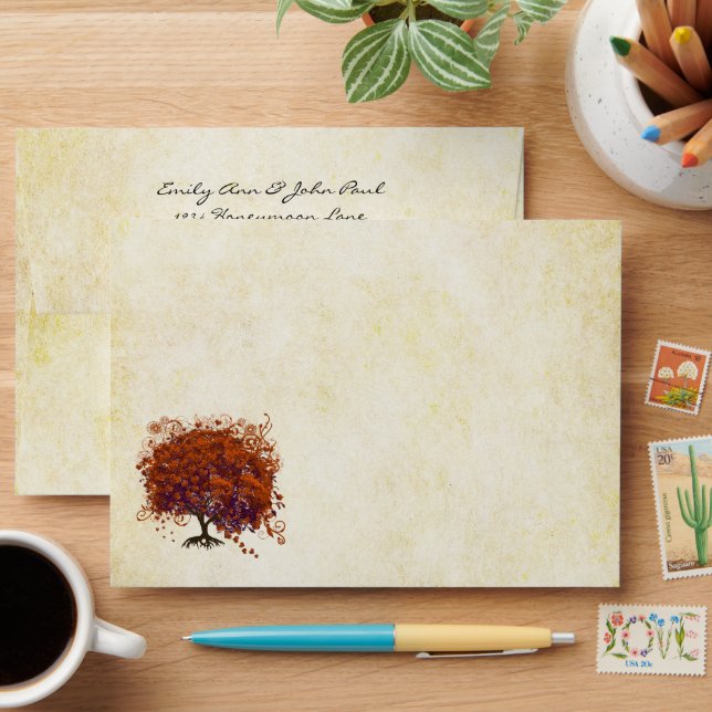 Orange Plum Heart Tree Envelopes (Desk)