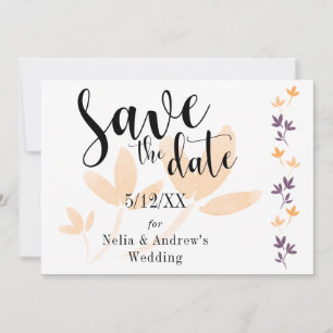 Orange & Plum Leaves Mod Typography Save the Date