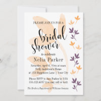 Orange & Plum Leaves Typography Bridal Shower