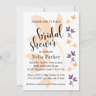 Orange & Plum Leaves Typography Bridal Shower Invitation