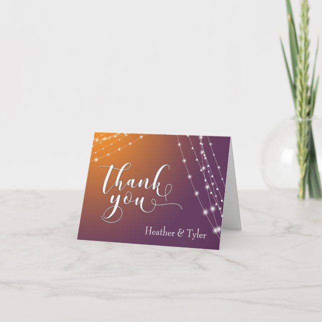 Orange Plum Ombre & Light Strings Thank You 1 Card (Front)