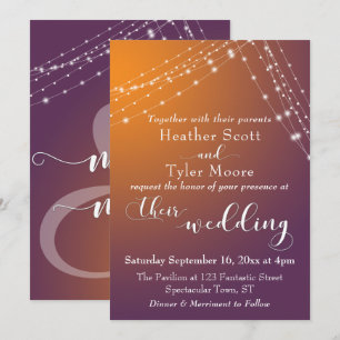 Orange Plum Ombre & Light Strings Wedding Invitation