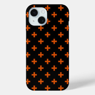 Orange polka crosses on black iPhone 15 case