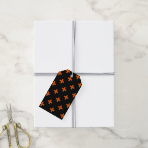 Orange polka crosses on black gift tags
