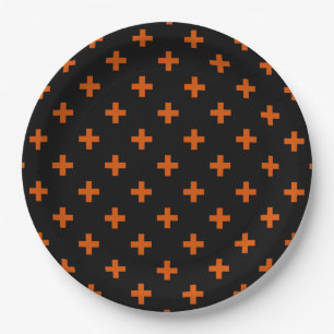 Orange polka crosses on black paper plate