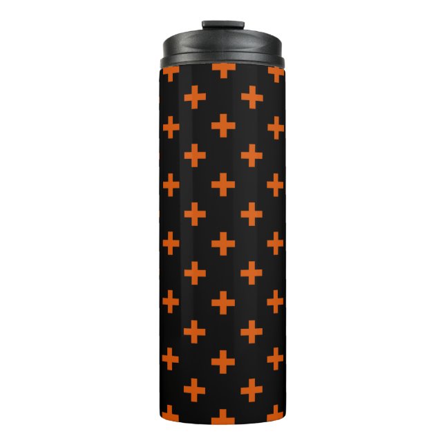 Orange polka crosses on black thermal tumbler (Front)