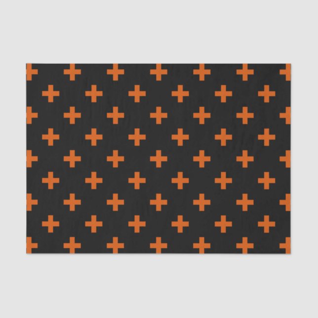 Orange polka crosses on black tissue paper (Front)