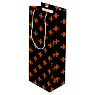 Orange polka crosses on black wine gift bag