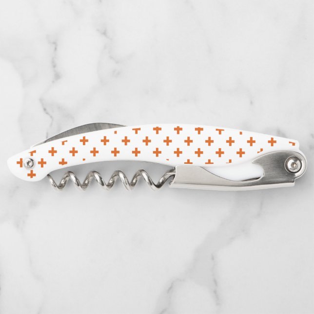 Orange polka crosses on white corkscrew (Back)