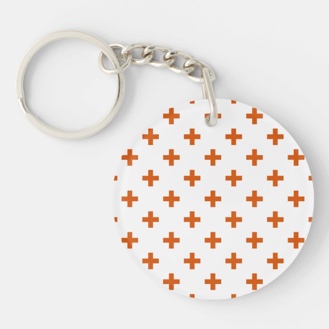 Orange polka crosses on white key ring (Front)