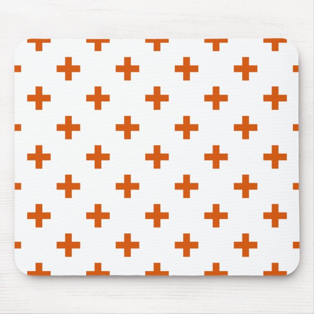 Orange polka crosses on white mouse mat (Front)