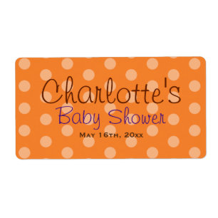 Orange Polka Dot Baby Shower Water Bottle Labels