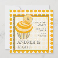 Orange Polka Dot Cupcake Birthday Party Invitation