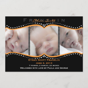 Orange Polka Dot Photo Birth Announcement