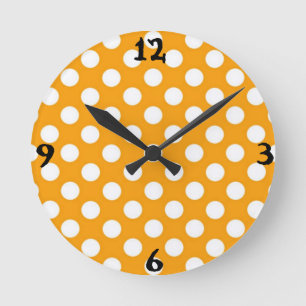 Orange Polka Dot Round Clock