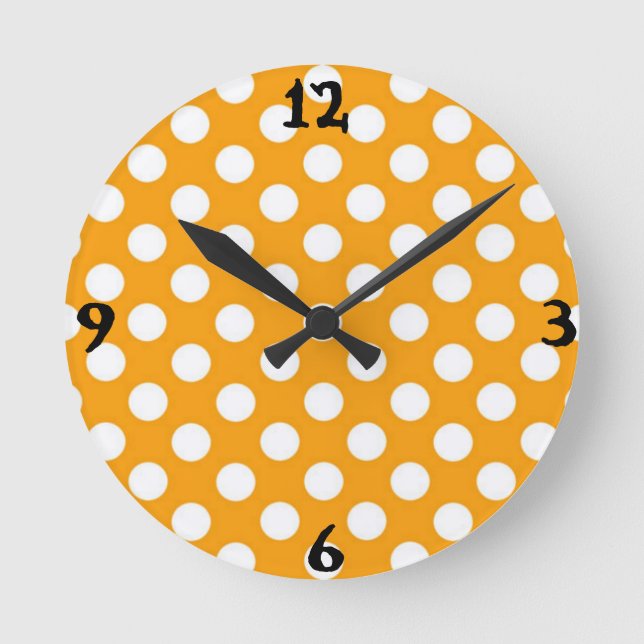 Orange Polka Dot Round Clock (Front)