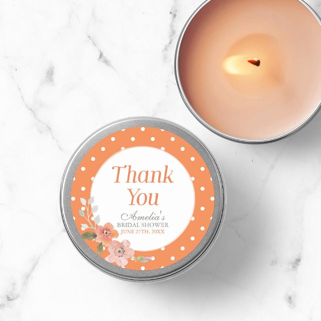 Orange Polka Dot with Delicate Floral Thank You Classic Round Sticker (Creator Uploaded)