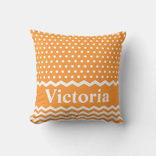 Orange Polka Dots and Chevrons Cushion