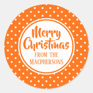 Orange Polka Dots Christmas Stickers
