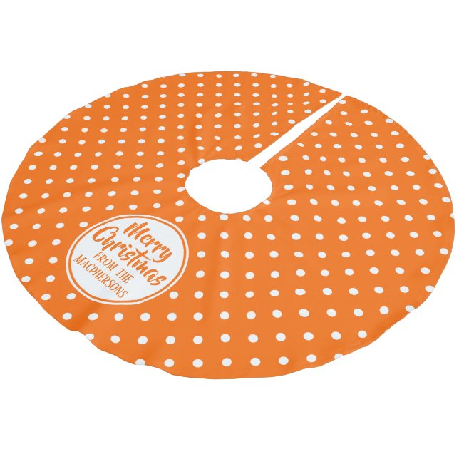 Orange Polka Dots Christmas Tree Skirt (Angled)