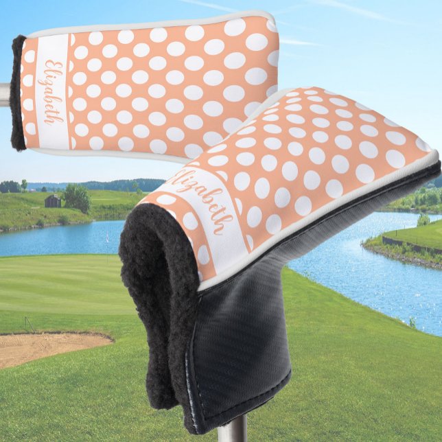 Orange polka dots golf head cover custom name (Creator Uploaded)