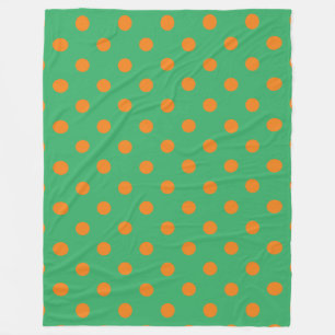 Orange Polka Dots On Green Fleece Blanket