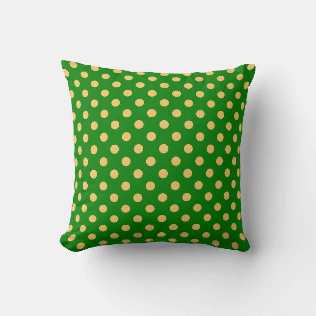 Orange Polka Dots Pattern on Green Background Cushion (Front)