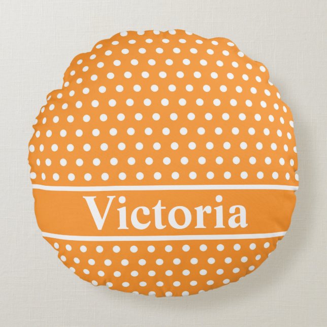 Orange Polka Dots Round Cushion (Front)